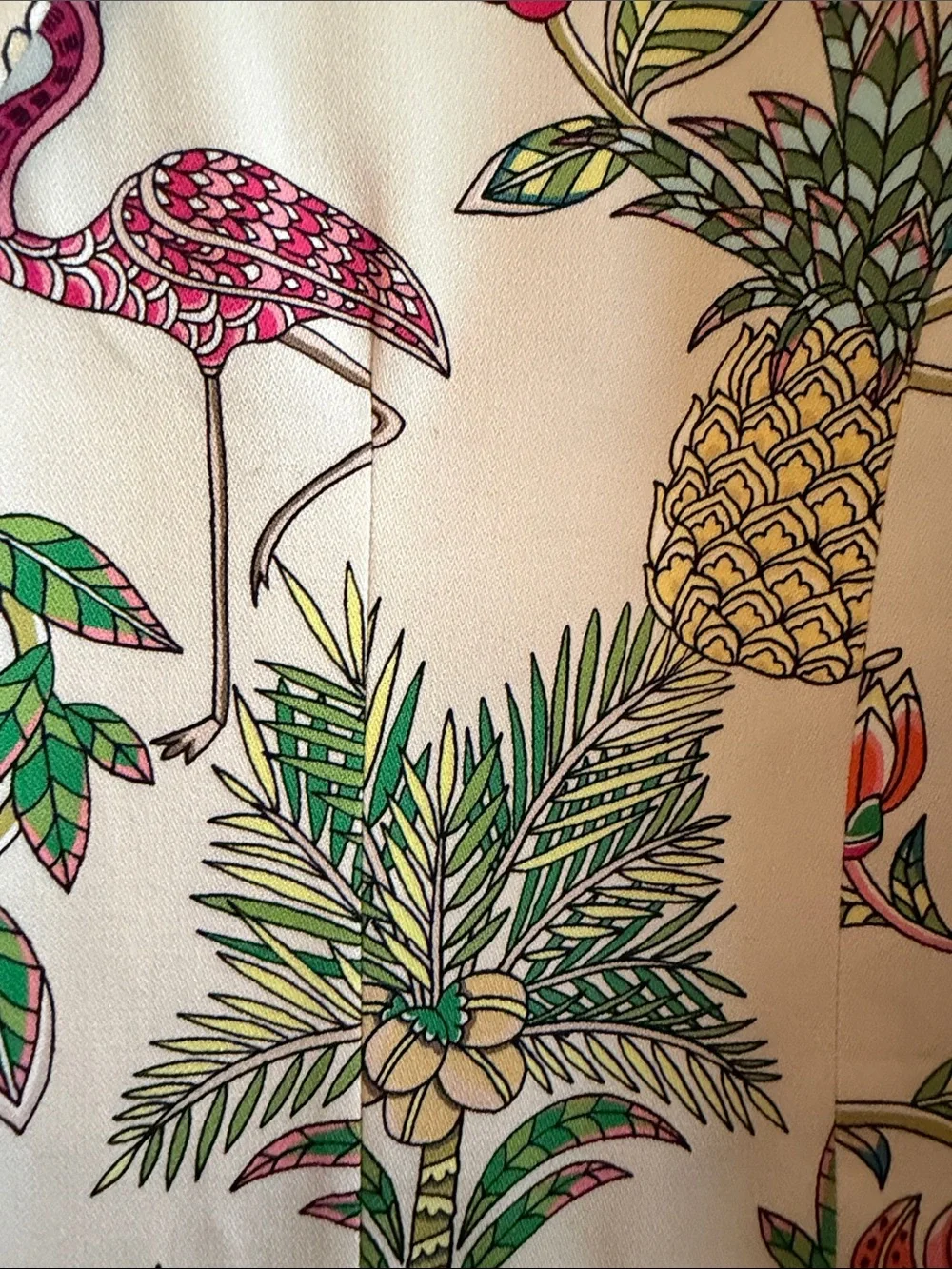 Cream Tropical Print Blazer Jacket with Pink & Green Accents